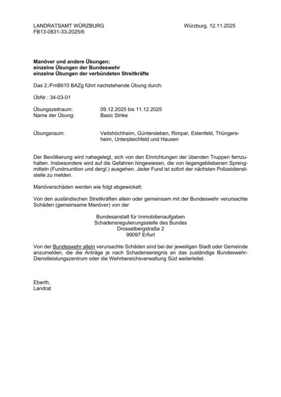 Manöver und andere Übungen 09.12.2025 bis 11.12.2025