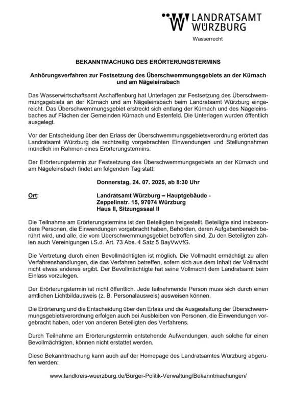 Bekanntmachung des Erörterungstermins 