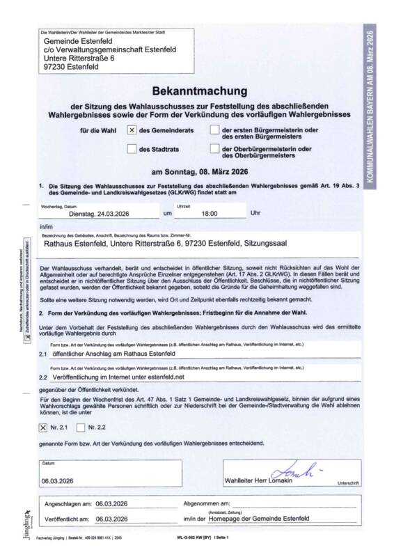 Estenfeld Sitzung Feststellung GR